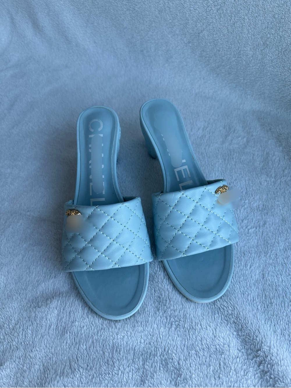 Light Blue Quilted Slide Heels - Brand: